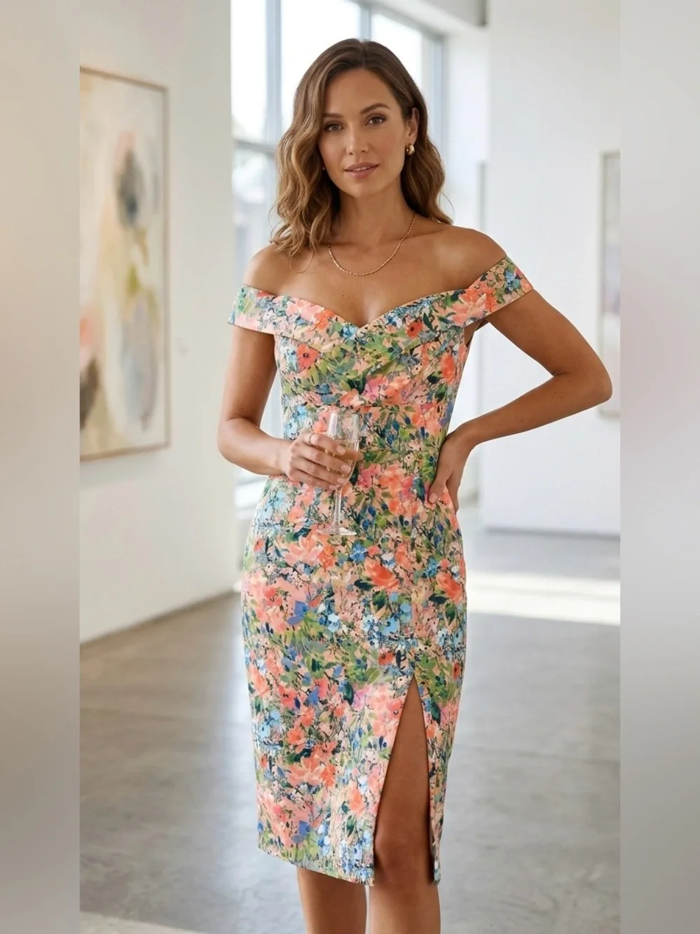 formal aidan mattox dresses | | Aidan Mattox Floral Off The Shoulder Midi Dress Size 6 Event Midi Dress Cocktail dress